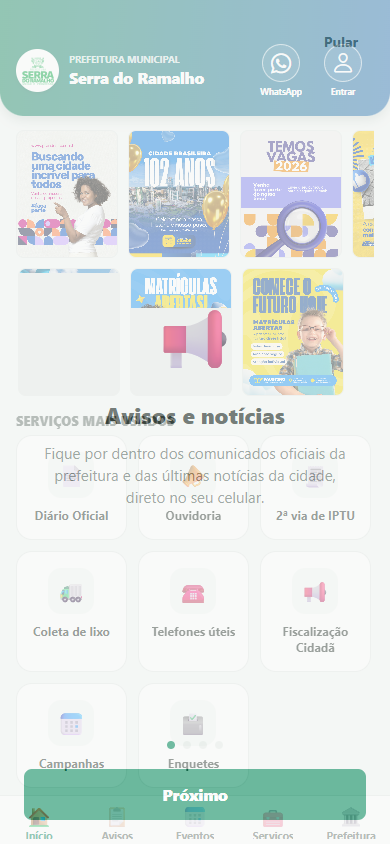 Tela real do aplicativo municipal